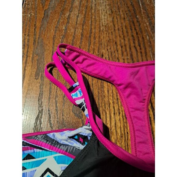 New XL Multi Color Strappy Racerback Cut Out Tankini Swimsuit Bathing Suit Top - Picture 2 of 4